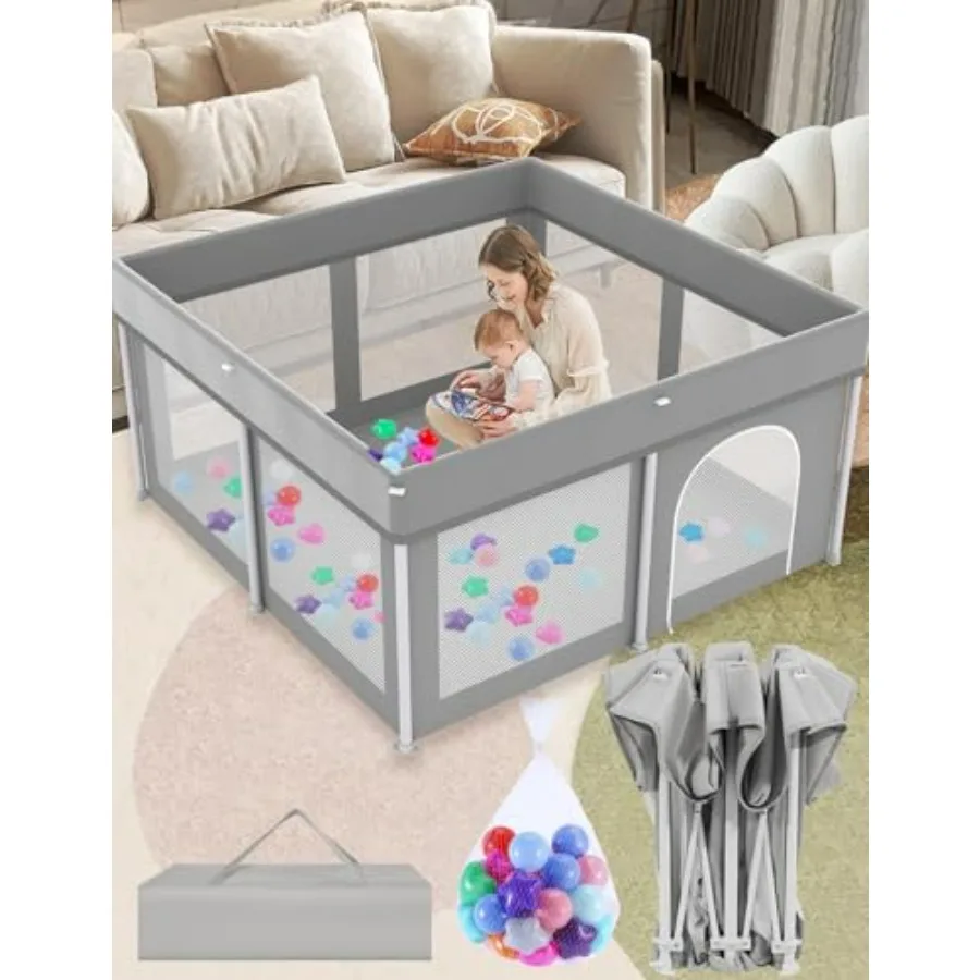 

Foldable Playpen 50x50 Ultra-Portable Baby Playpen Instantly Deployed in Three Seconds Safe Soft Breathable Mesh Grey Activity