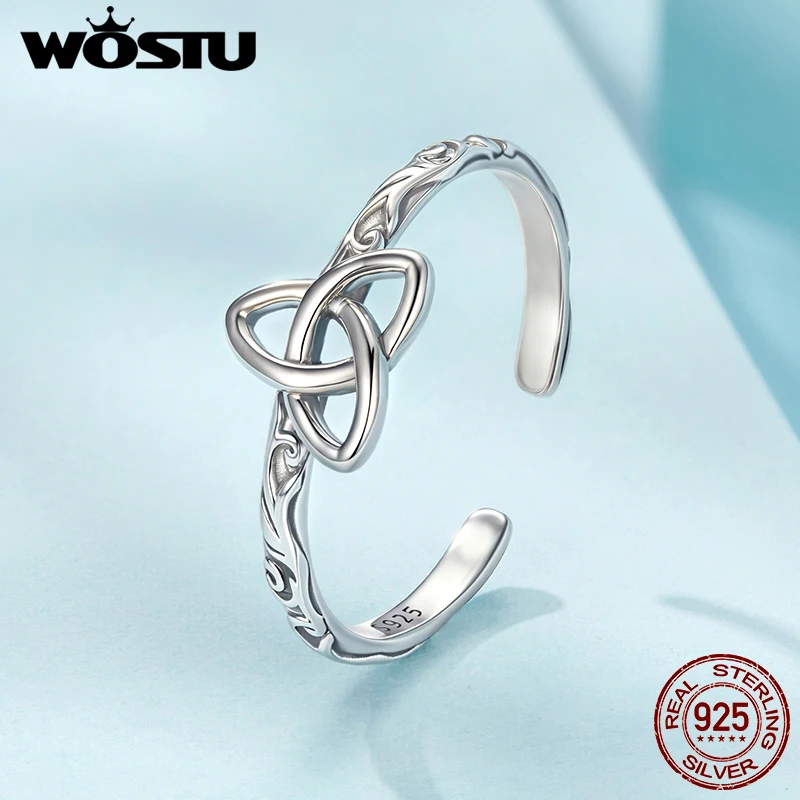 WOSTU 925 en argent Sterling Vintage noeud celtique anneau ouvert pour les femmes bonne chance noeud de sorcière anneaux réglables amulette bijoux cadeau d'amour