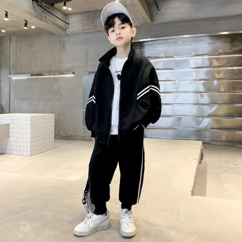 Teen Boys Clothing Set Kids Tracksuit Black Grey Cotton Loose Tops Pants Children Outfits Boy Sportswear 4 5 6 7 8 10 12 14Years image 4