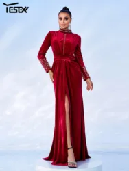 Yesexy New Round Neck Long Sleeved Velvet Evening Gown Wedding Birthday Party Formal Occasion Elegancka piękna sukienka damska