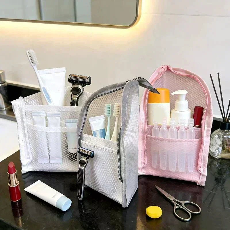 Large Capacity Cosmetic Bag Waterproof Travel Foldable Toothbrush Toiletry Pouch Zipper Standing