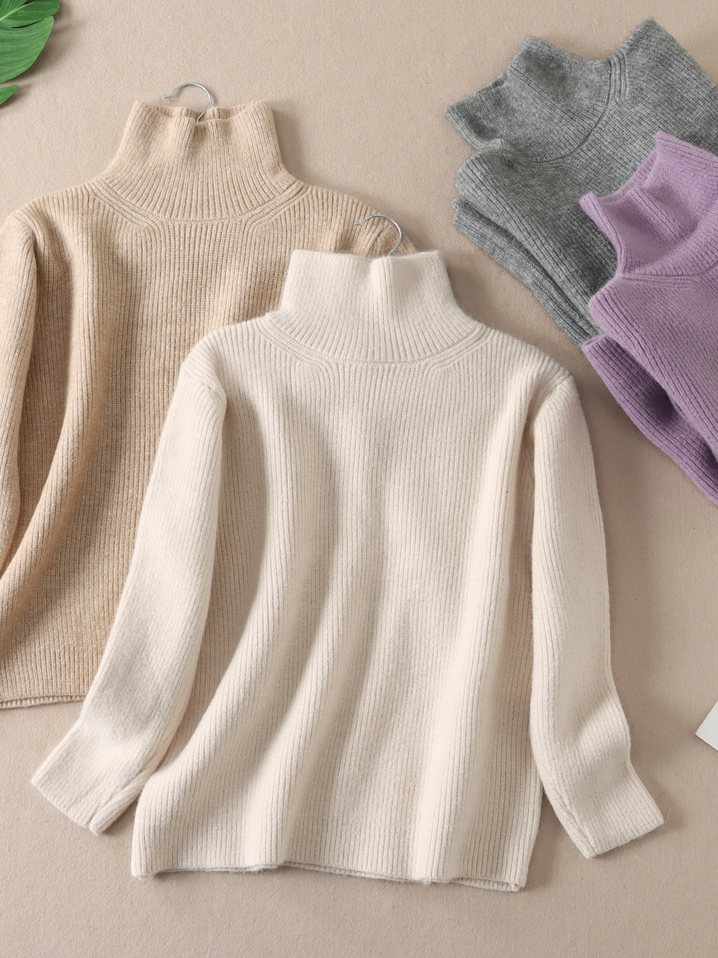 

Thiened Long Sve Knitted Sweater Women's Autumn Winter Warm Loose Pure Color Overhead Top High Collar Knitwear