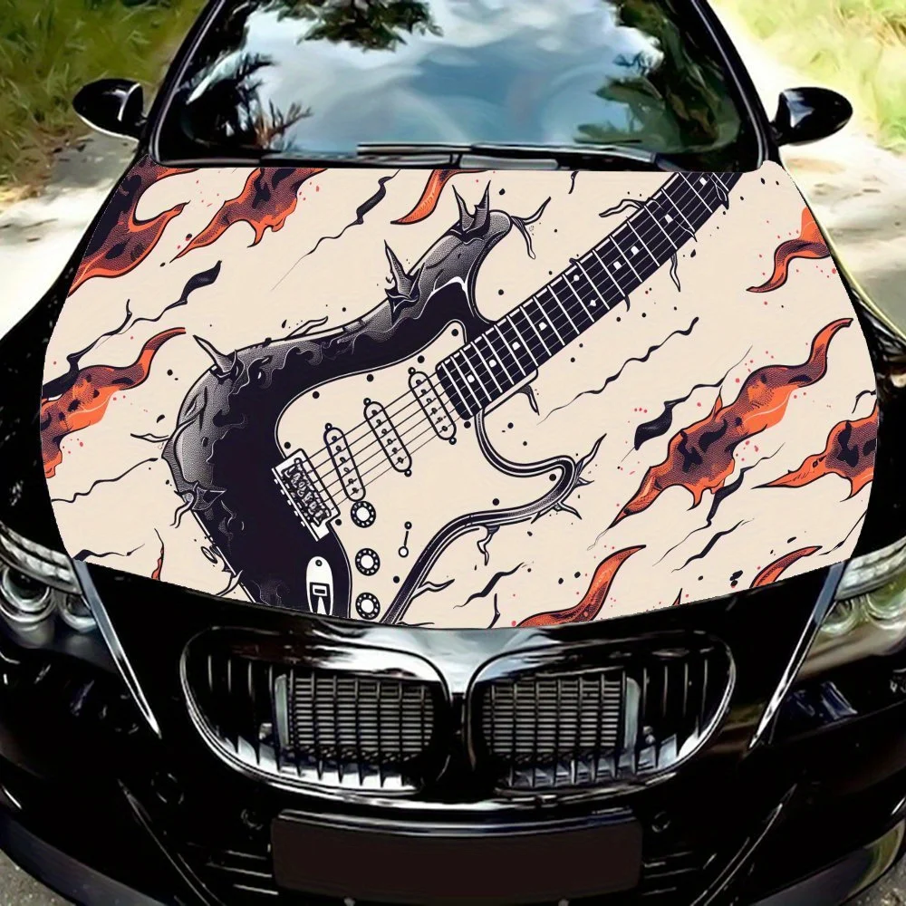 

Enjoy Rock and Roll Carnival Flame Shadow Guitar Car Hood Decal Sticker, Durable Car Vinyl Wraps Suitable for Most Vehicles, Aut
