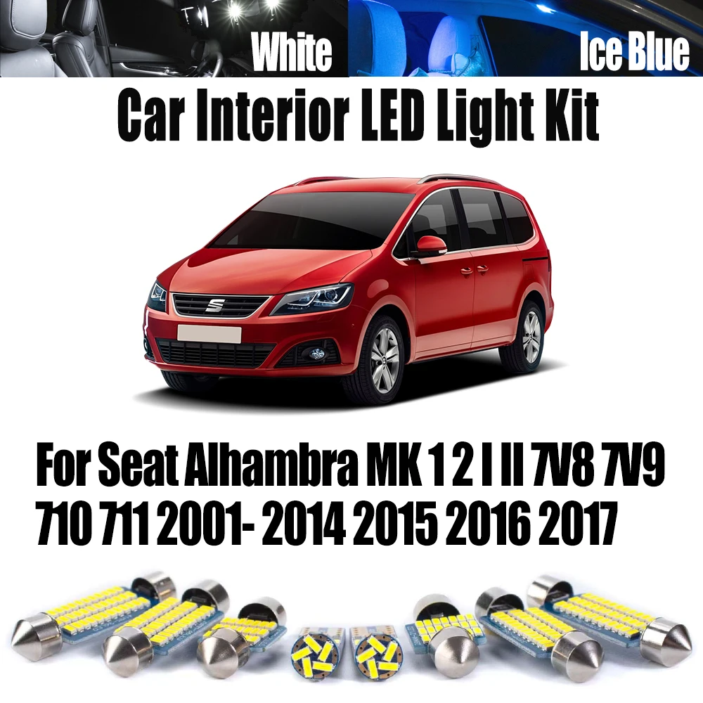 

LED Interior Map Dome Light Car Reading Bulb Kit Canbus For Seat Alhambra MK 1 2 I II 7V8 7V9 710 711 2001- 2014 2015 2016 2017
