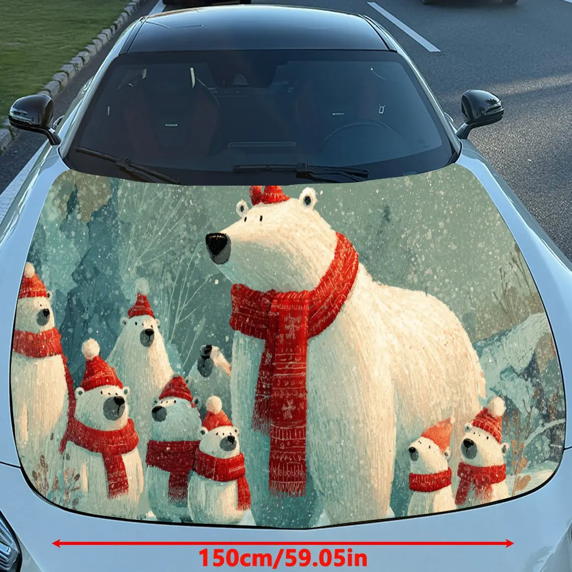 ملصق غطاء تلقائي لعائلة الدب القطبي لعيد الميلاد المبهج، ملصق غطاء محرك السيارة مقاوم للماء وذاتي اللصق، أغطية فينيل أوتوماتيكية، كول كاليفورنيا