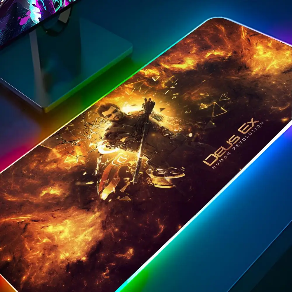 Deus Ex Human Revolution Mouse Pad RGB Pc Gamer Keyboard LED Glowing mause pad Mats Rubber Cute Cartoon Gaming Computer csgo lol