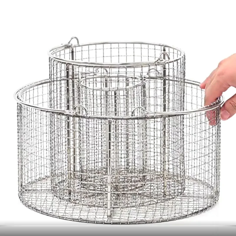 customized durable Laboratory 304 steel wire circular square fried mesh drain test tube disinfection cleaning basket