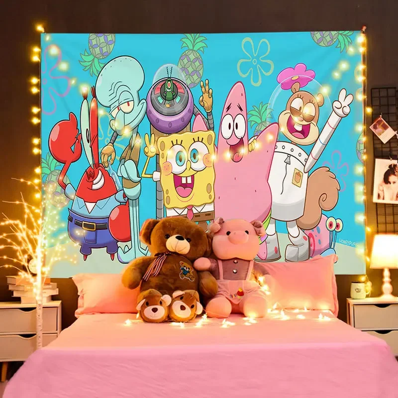 SpongeBob Patrick Star Tapestry Wall Hanging Home Dormitory Bedroom Study Decor Cartoon Cute Background Cloth Decorative Blanket