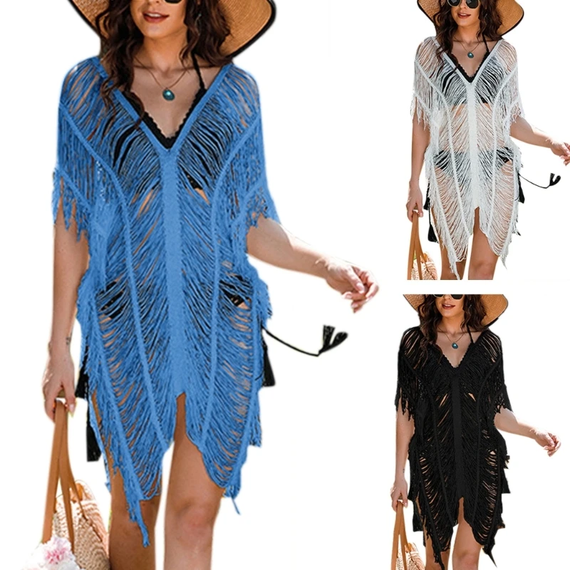 

2024 New Womens Swimsuit Sunscreens Cover-Ups Tassel Beachwear Fringed Dresses Hollow-Out Beachwear Shawl Vacation Bikinis Cover