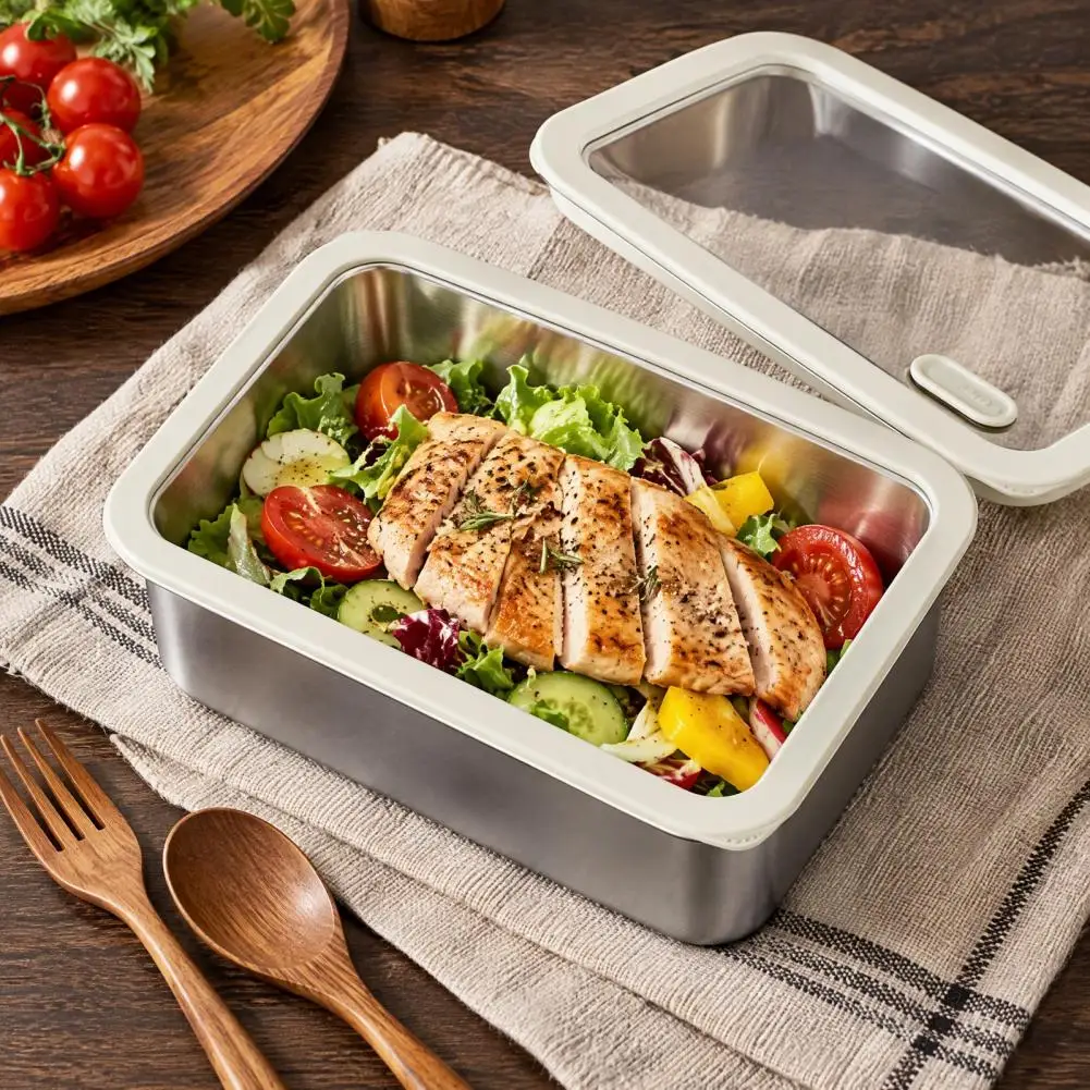 Airtight Storage Set 304 Stainless Steel Food Storage Containers with Glass Lids Leakproof Bento Lunch Box Set Airtight for Meal
