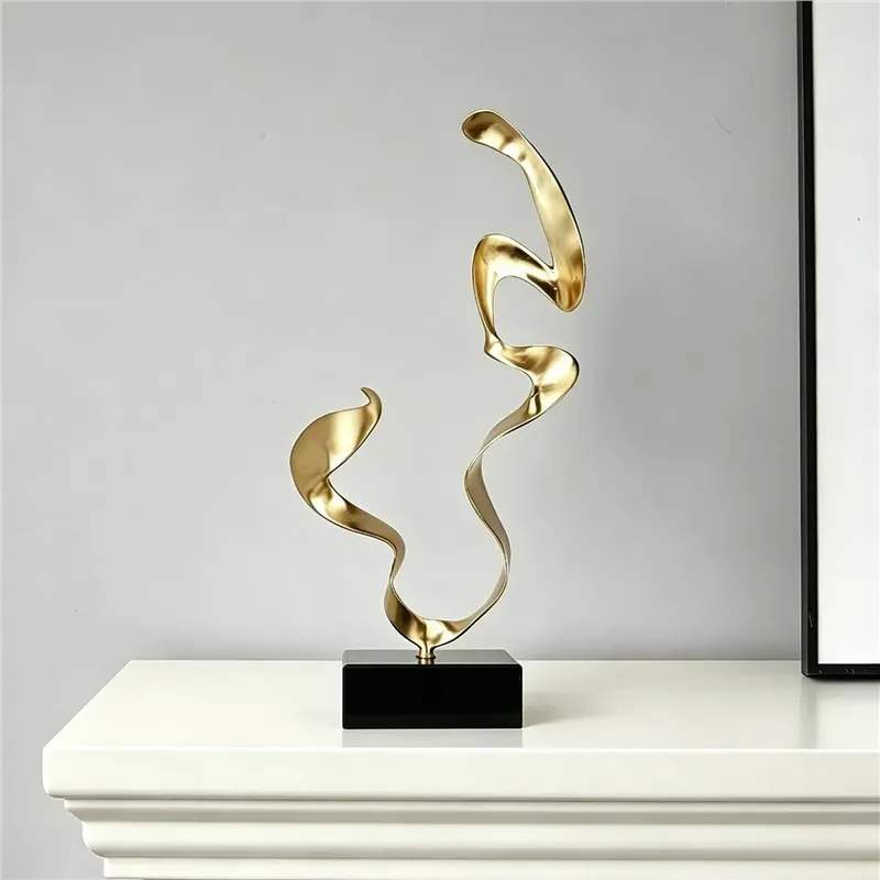 light luxury metal copper gold streamer abstract sculpture ornament entrance desktop decoration model house art decoration