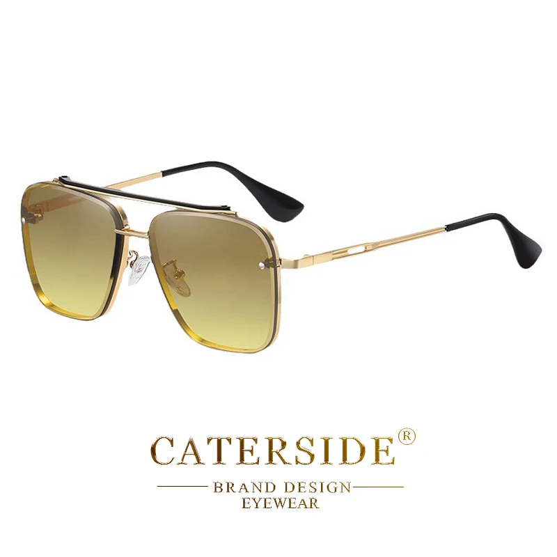 CATERSIDE Retro-Sonnenbrille mit großem Metallrahmen für Herren, flache Oberseite, Doppelbrücke, hochwertige Sonnenbrille für Damen, Party- und Festival-Brillen – Detail 16