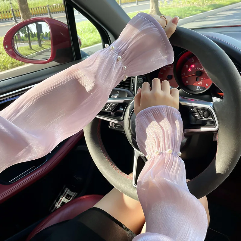 Elegant Women Summer Sunscreen Thin Ice Silk Long Sleeves Gloves Driving Cycling Loose Fashion Personality Solid Breathable Soft