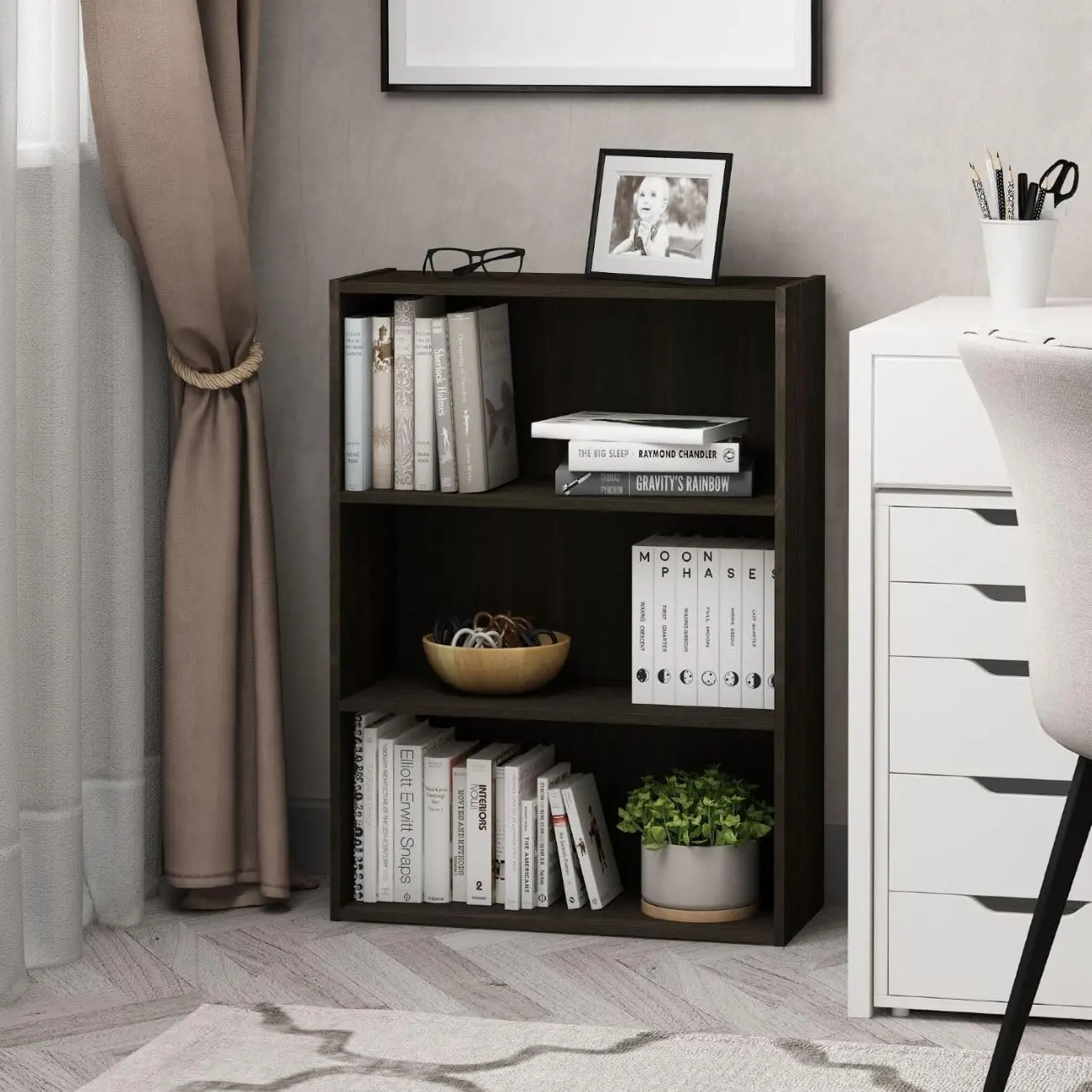 

3-х уровневый книжный шкаф с открытой полкой, Blackwood