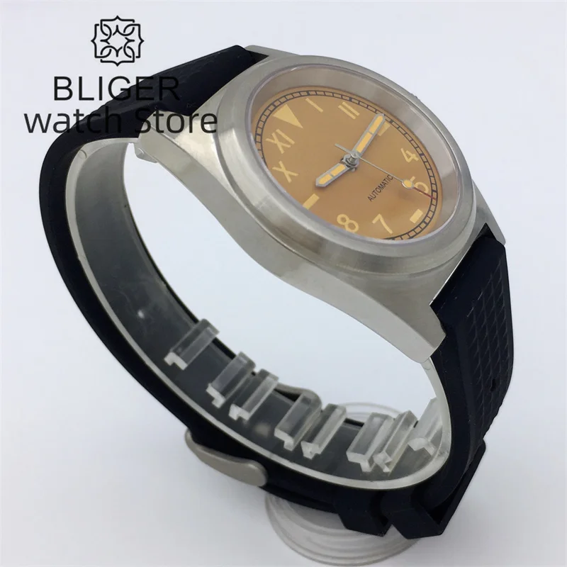 BLIGER PT5000 NH35A Automatic Watch For Men 38mm Brushed Case Vintage California Dial Luminous Sapphire Glass Rubber Strap