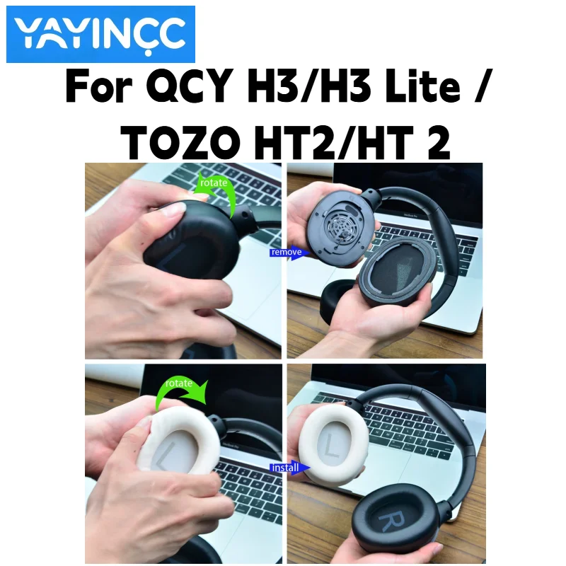 YAYINCC Ersatz-Eisgel-Ohrpolster mit Schnalle für QCY H3/H3 Lite / TOZO HT2/HT 2 Kopfhörer. Tragen Sie sie ohne stickige Gefühle. – Detail 5