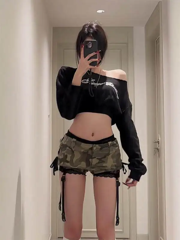 Low Waist American High Street Y2K Millennium Camouflage Skirt Women Summer Sexy Bodycon Skirt Commute Korean Style