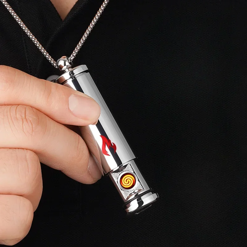 Metal Intelligent 4 Ignition Methods Necklace Lighter USB Charging Windproof Voice Control Tungsten Wire Lighter Smoking Gift