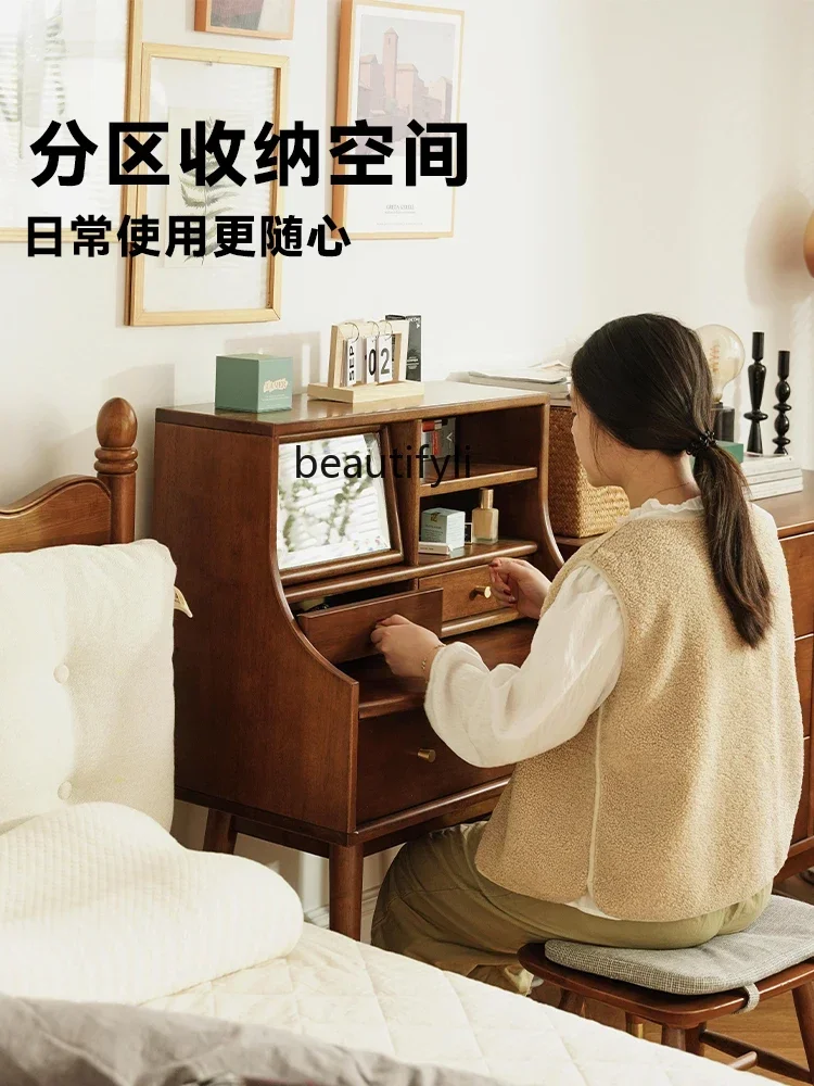 

07Nordic Solid Wood Dresser Bedroom Mid-Ancient Makeup Table Simple Modern Dresser