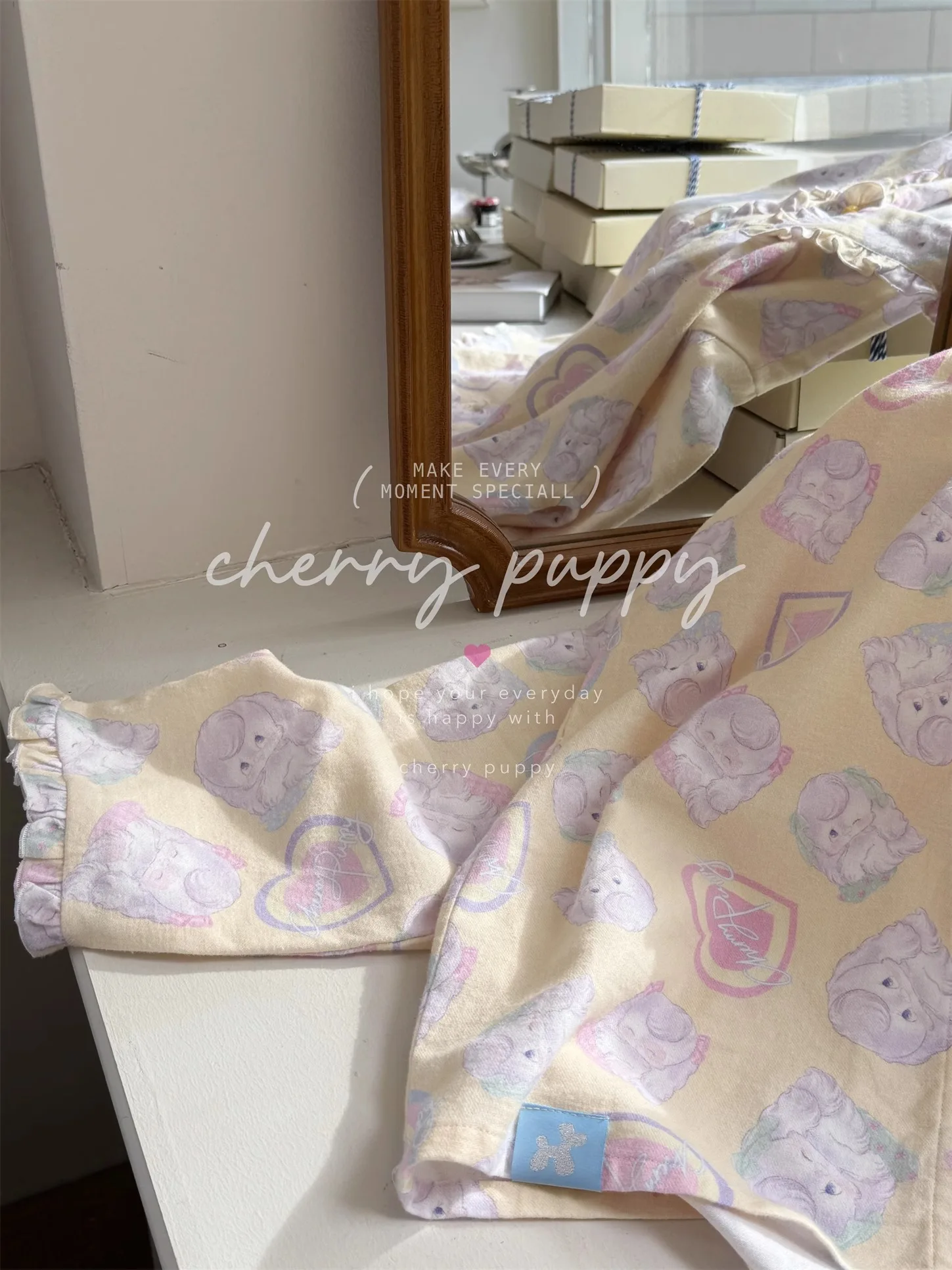 Sweet Girl Cartoon Puppy Cotton Polished Long-sleeved Pajamas Japanese Ins Loose Casual Soft Homewear Set