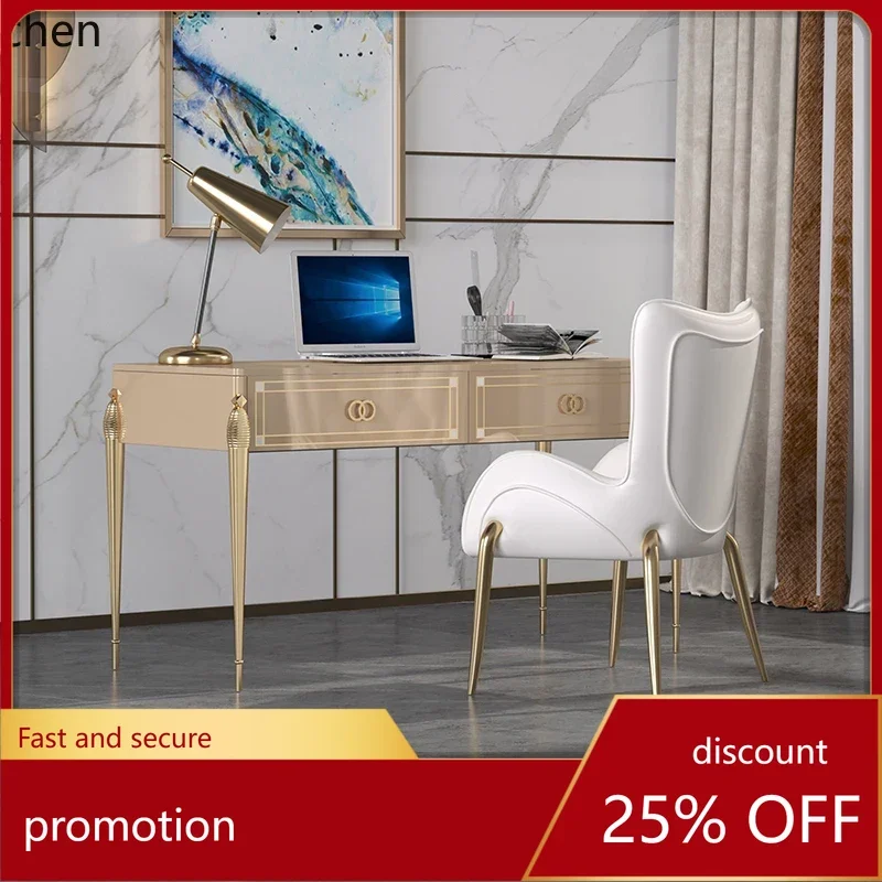 HXL Modern simple bedroom computer desk high-end home desk baking paint study integrated desk chair