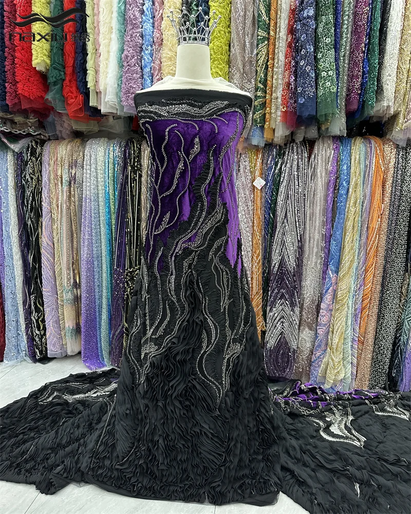 

Madison Sequins 2026 Nigeria Velvet Heavy Lace African Lace Fabric with Beads High Quality Nigerian Mesh Lace Fabric for Dress