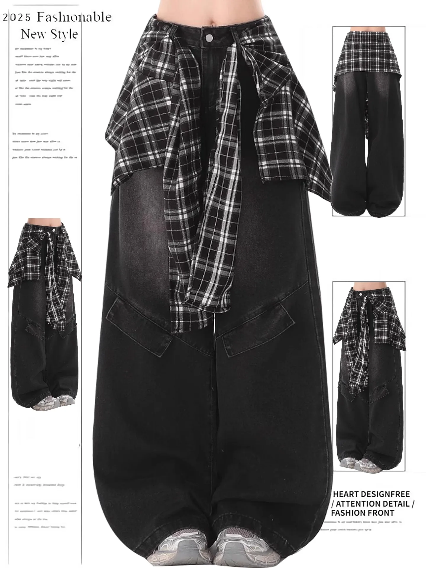 Detachable High Waist Loose Straight Leg Jeans Women's Summer Design Street Dance Pants Trendy Casual Wide Leg Pants