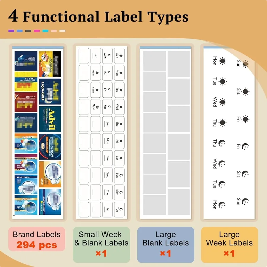 منظم حبوب السفر مع ملصقات وملصقات كبيرة صغيرة ومحمولة للطب اليومي لحقيبة الجيب 14 مقصورة قابلة للطي