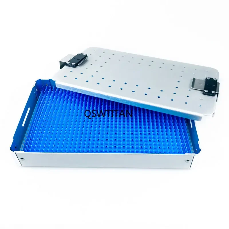 Bandeja de desinfecção caixa com almofada de silicone caixa de esterilização alumínio dental olho instrumento cirúrgico