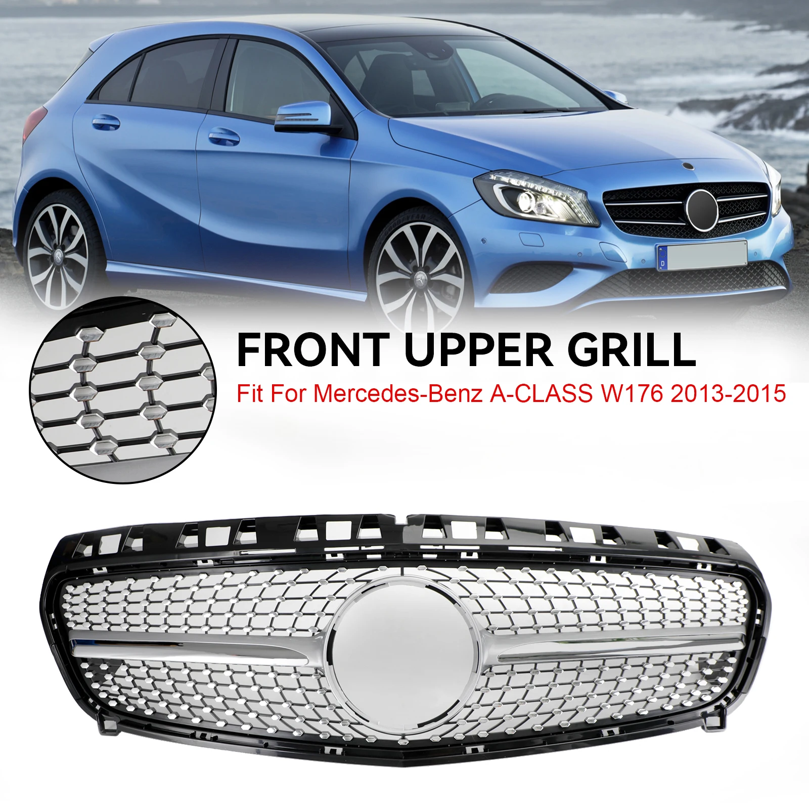 Artudatech Front Bumper Grille Grill For Mercedes Benz A CLASS W176 2013-2015 Black/Chrome