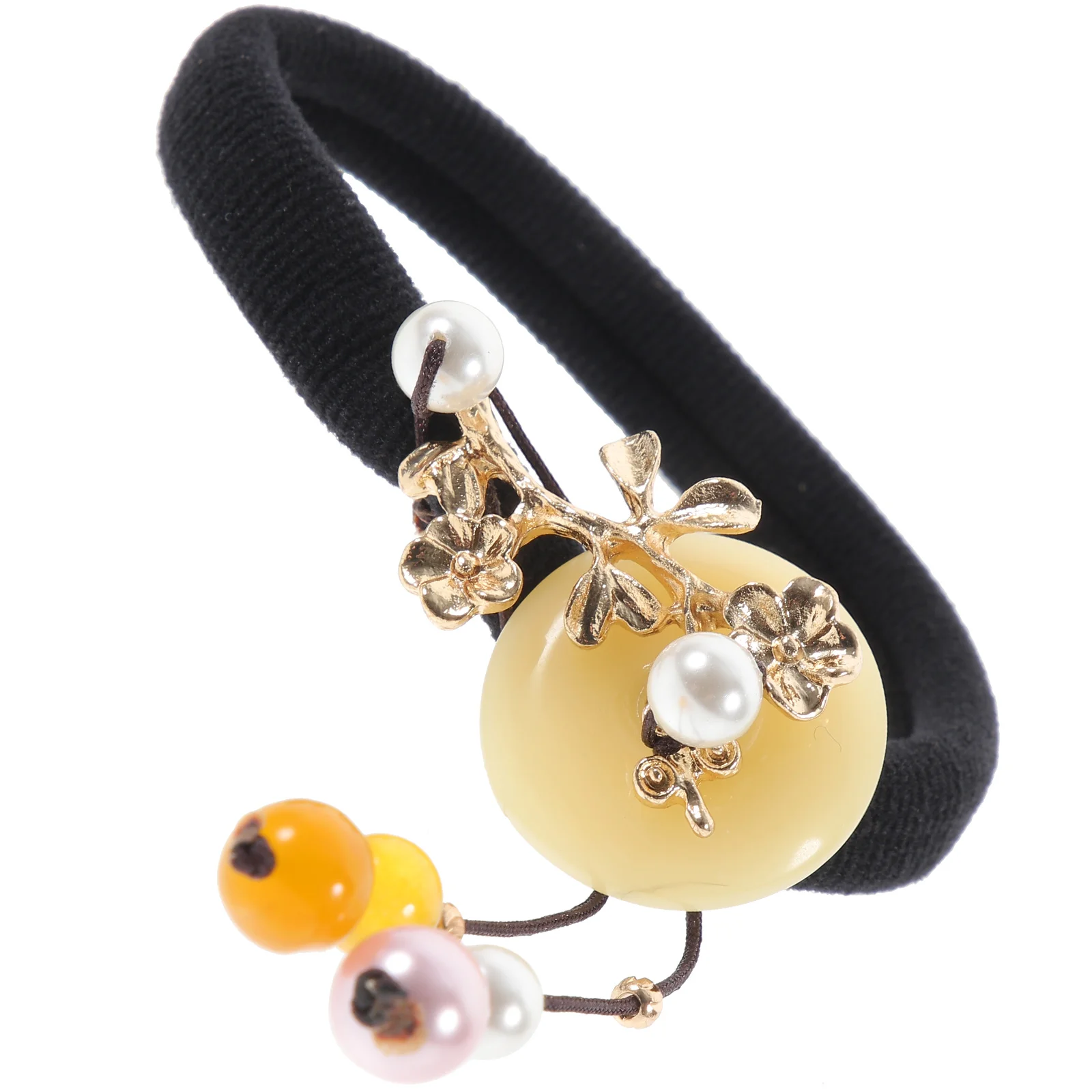 

1pc Vintage Hair Tie Elastic Hair Rope With Yellow Chalcedony Pearl Beads Retro Chinese Style Hanfu Headwear For Wedding