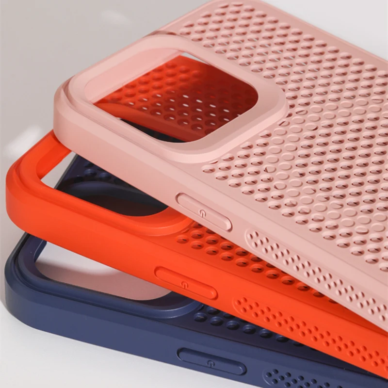 Hollow Mesh Cooling Wireless Charging Magsafe Phone Case For iPhone 15 16pro Max 16 14 15 Pro 13 12 Honeycomb Grid Hard PC Cover