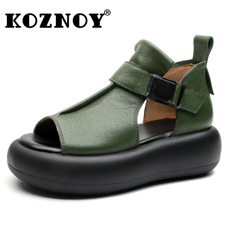 Koznoy/летние женские сандалии на танкетке из коровьей кожи 5 см, женские сандалии на плоской подошве с пряжкой, сандалии Мэри Джейн с открытым носком