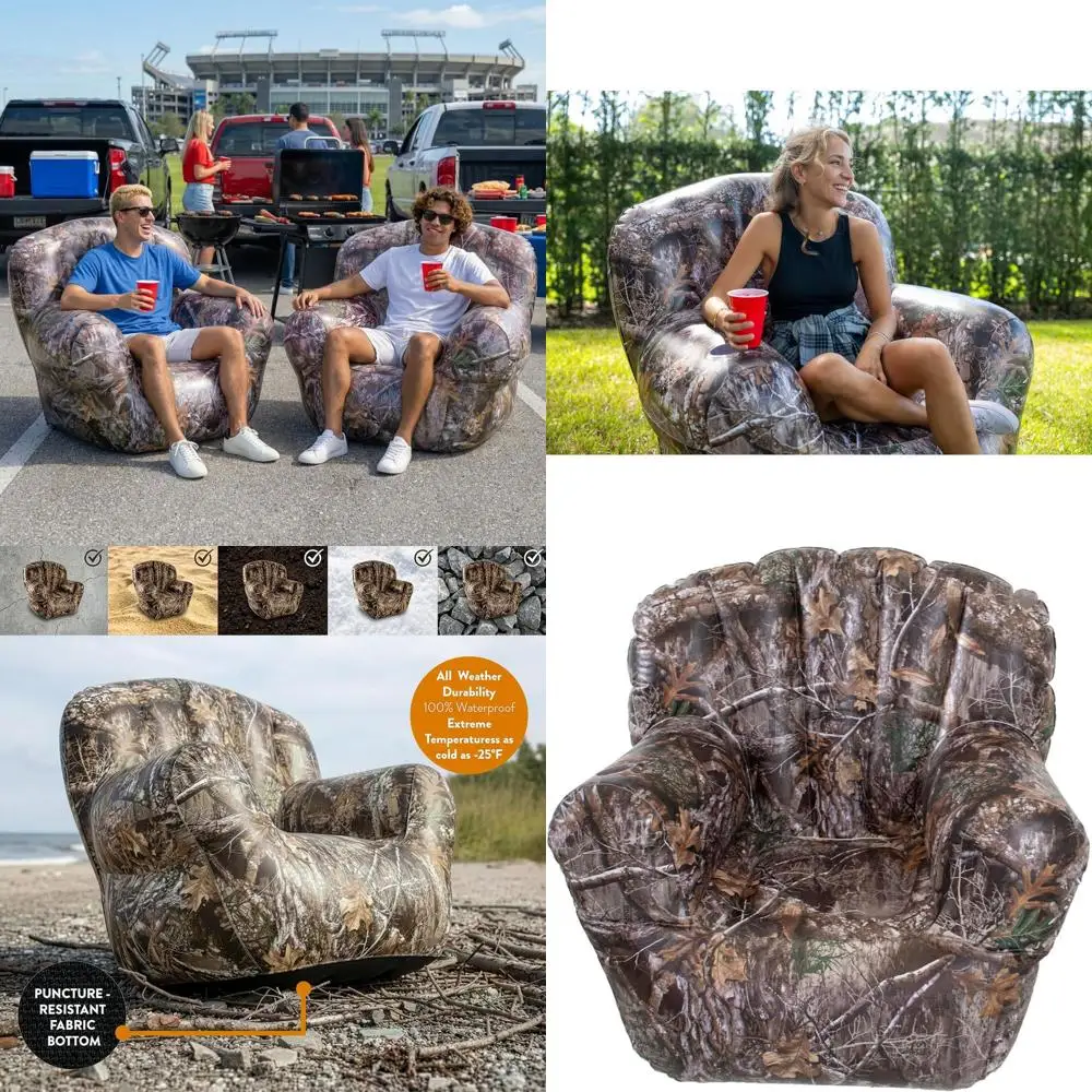 

Realtree® Camo Inflatable Outdoor Armchair – Heavy-Duty Puncture-Resistant Bottom – Ultra-Comfortable Camping, Tailgating & Outd