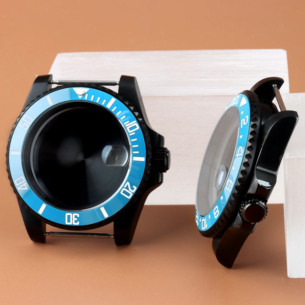 

Black Watch Case 40mm For SUB GMT Ice blue Ceramic bezel Case Fit NH34 NH35 NH36 NH38 Movement 28.5mm Dial Stainless Steel Case