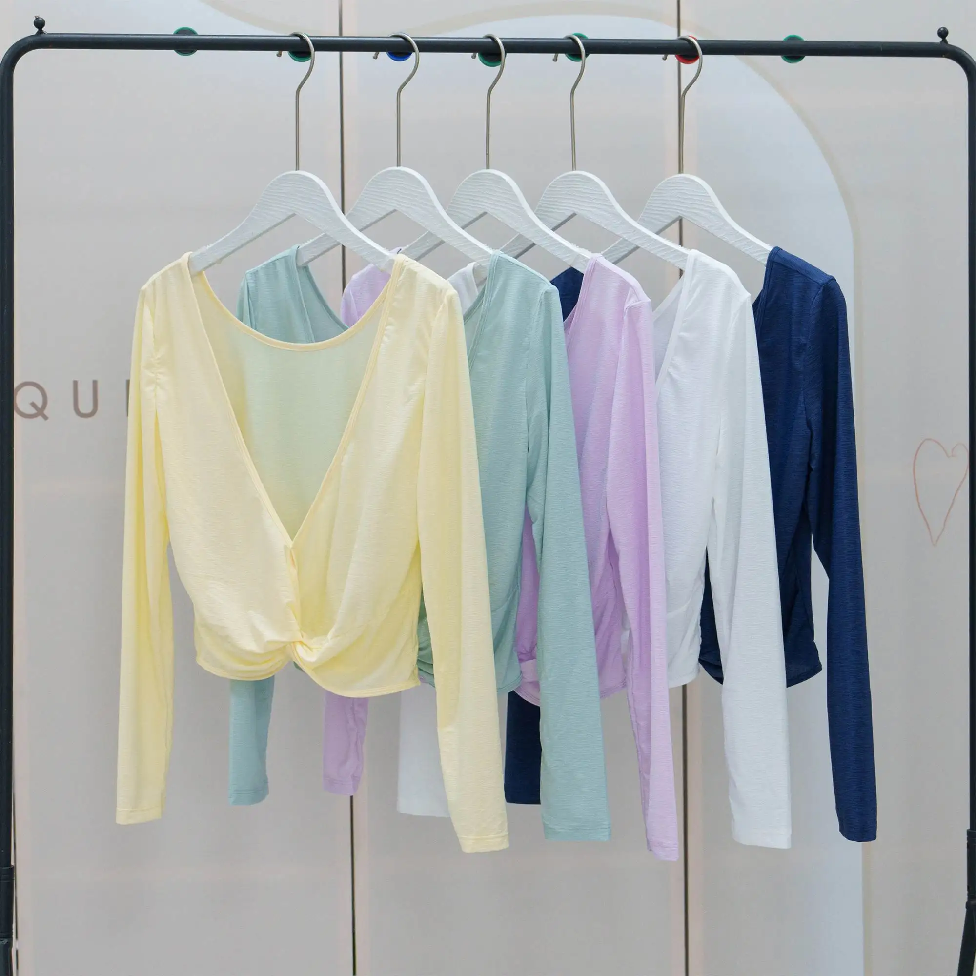 Young Girl's Yoga Suit Smock Loose Long Sleeve T-Shirt Sunshade Cover Shirt Women's Cross Knot Smock Lady's Dance Tops