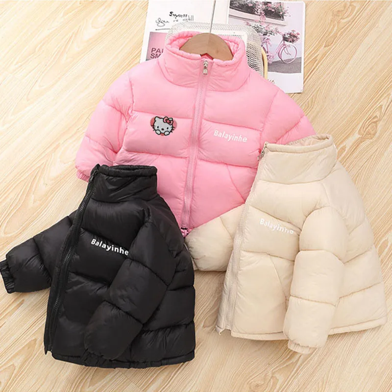 Pakaian katun anak-anak baru Sanrios Hello Kittys jaket berlapis katun anak perempuan jaket hangat kartun Kuromi Cinnamoroll mantel hangat musim gugur musim dingin