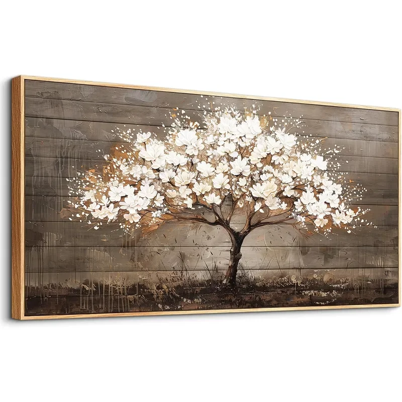 Tree Of Life Wall Art Neutral Abstract Canvas Painting Art Prints Framed Wall Art Wall Decor For Living Room Nature Plant