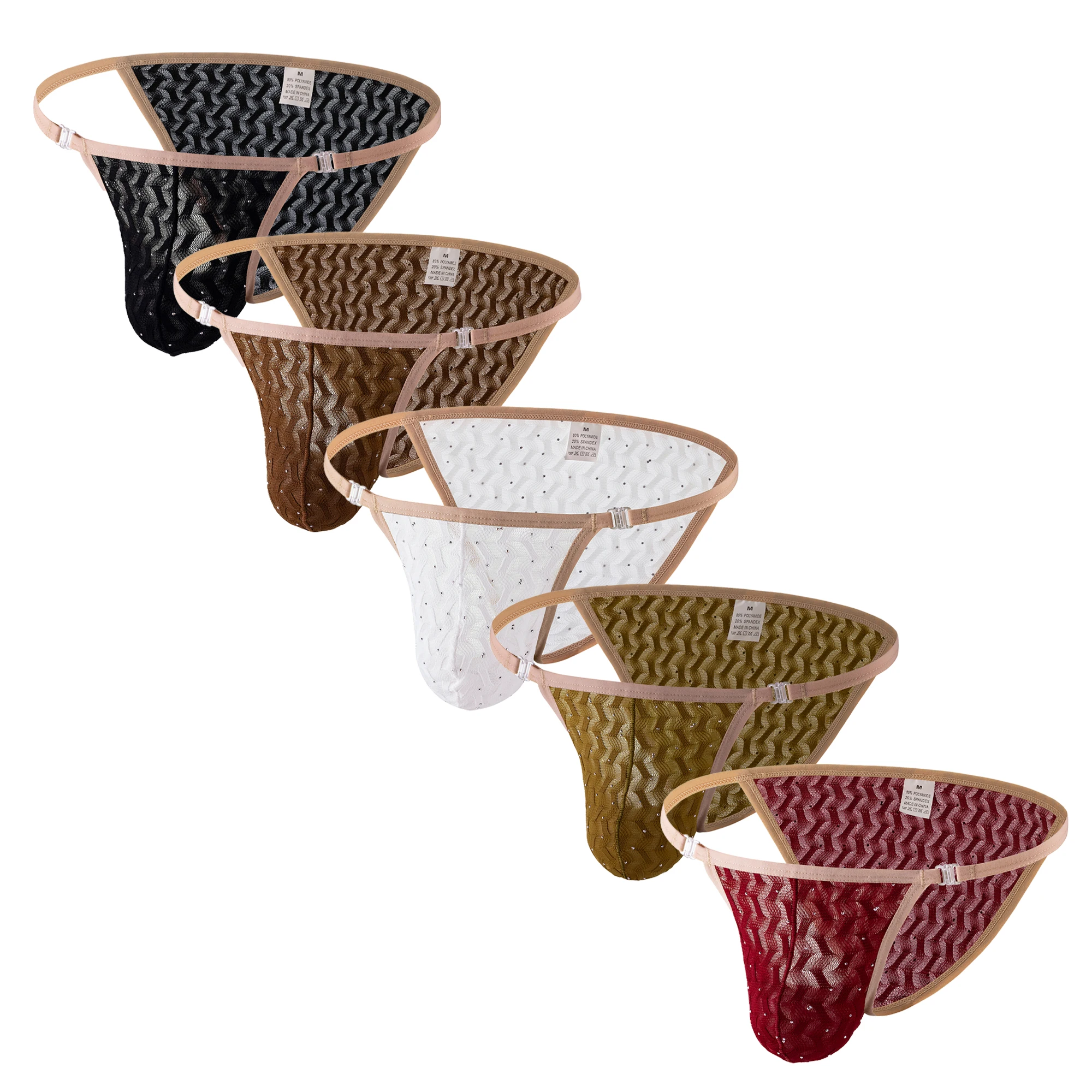 

3PCS Men's Adjustable Sexy Lace Triangle Briefs Hot Drilled Mesh Hollow Underwear Ultra Thin Quick Drying Triangle Underpants