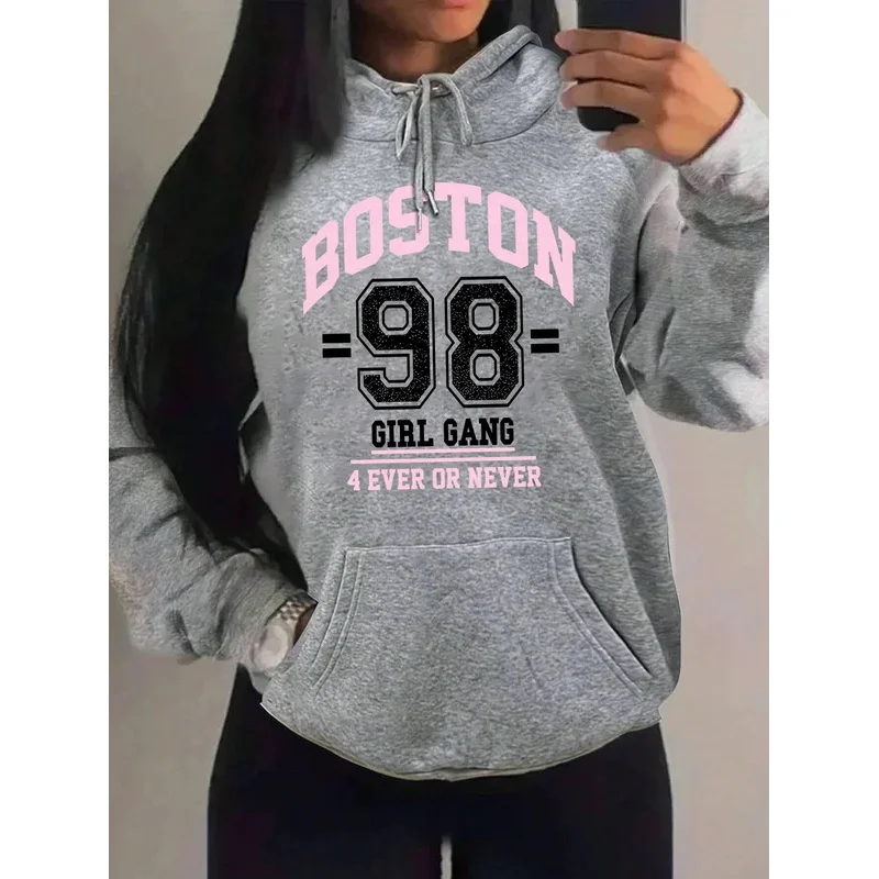 بوسطن سيتي رقم 98 فتاة الفن إلكتروني طباعة المرأة هودي Harajuku الخريف هوديس الصوف الهيب هوب الشارع الشهير جيب لينة هوديي #3