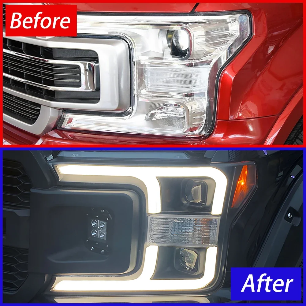 For Ford Raptor F150 2018-2019 LED Auto Headlights Assembly Upgrade Daytime Dual Projector Lens Car Front Lamps Accessories