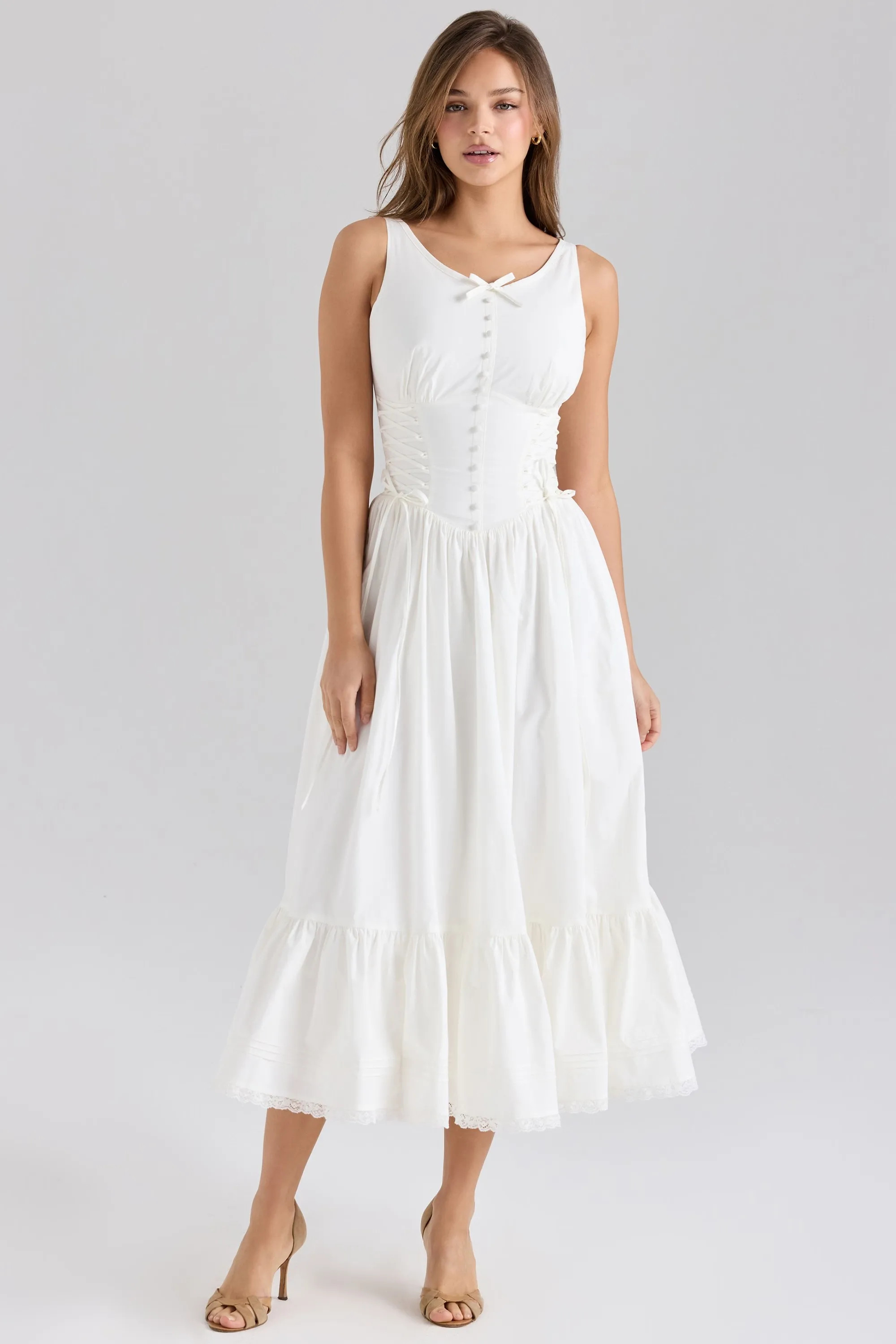 Robe longue de plage pour femmes, sans manches, bretelles solides, taille haute, Patchwork, à lacets, avec boutons, vacances, nouvelle collection été automne