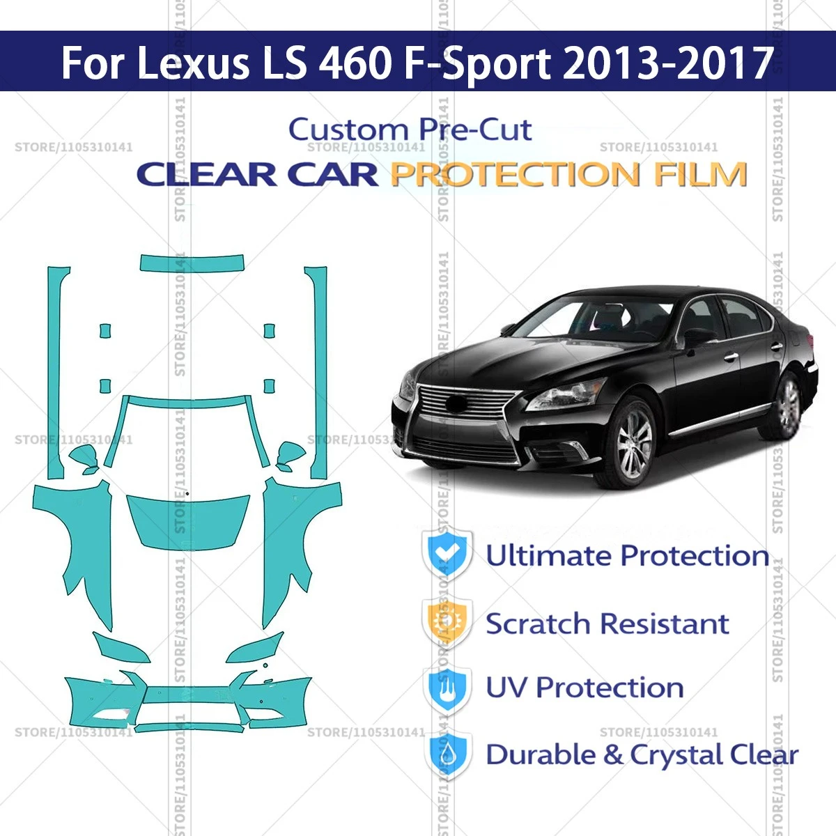 Pre-Cut Paint Protection Film PPF Transparent Car Film Automotive PPF Front Kit-Rear Bumpe For Lexus LS 460 F-Sport 2013-2017