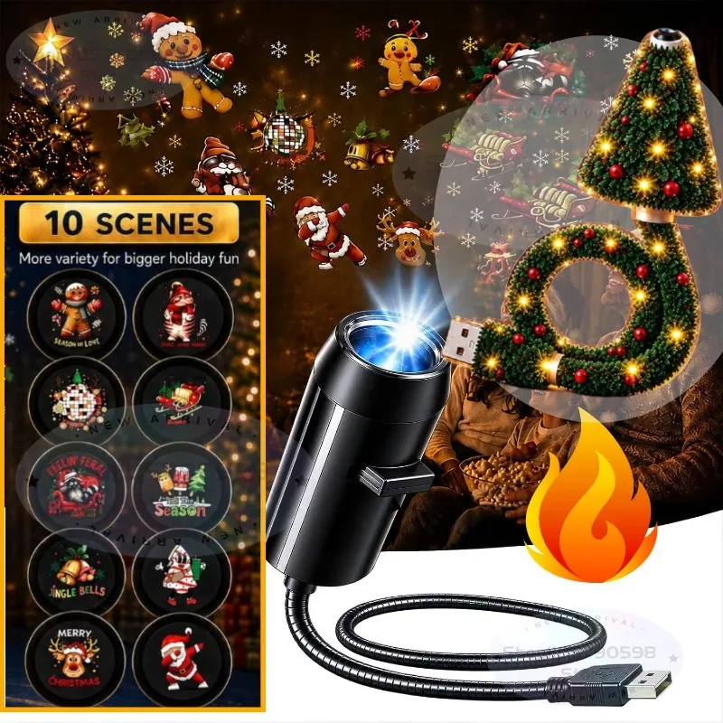 Halloween Christmas Creative Projector Light Ambient Lamp USB 360 Degree Rotatable 6 10 Patterns Holiday Atmosphere Decoration