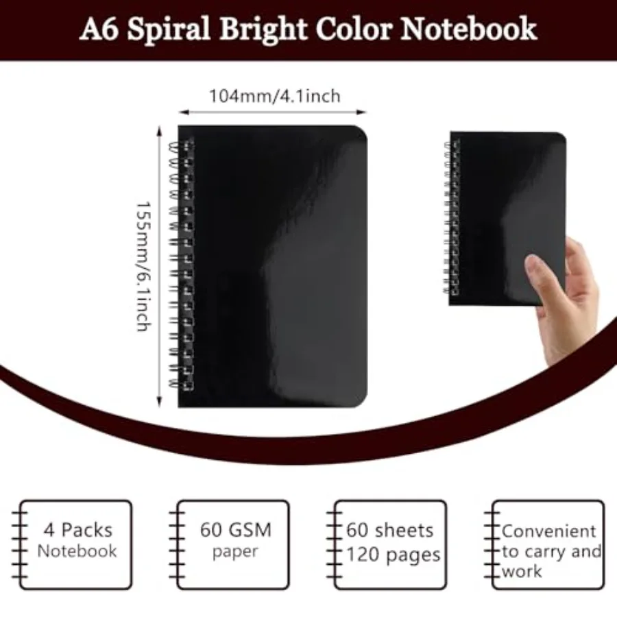 دفتر ملاحظات حلزوني 4 عبوات من دفتر الملاحظات الصغير 4.1 × 6.1 بوصة 60 ورقة 120 es A6 Mini Jourl غلاف فني مسطر #2