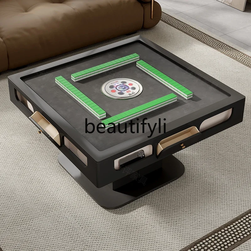 yj21 Electric rock slab lift coffee table mahjong table dining table dual-purpose modern simple light luxury home mahjong machin