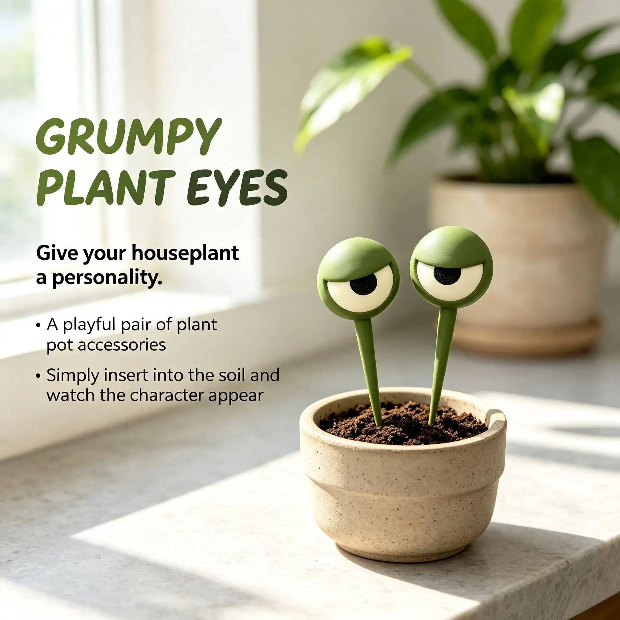 1Pc Quirky Smelly Face Plant Pot Decoration with Eyes, 3D Garden Miniature Decoration, Three-Dimensional Plant Topper, Fun Flower Pot Ornament