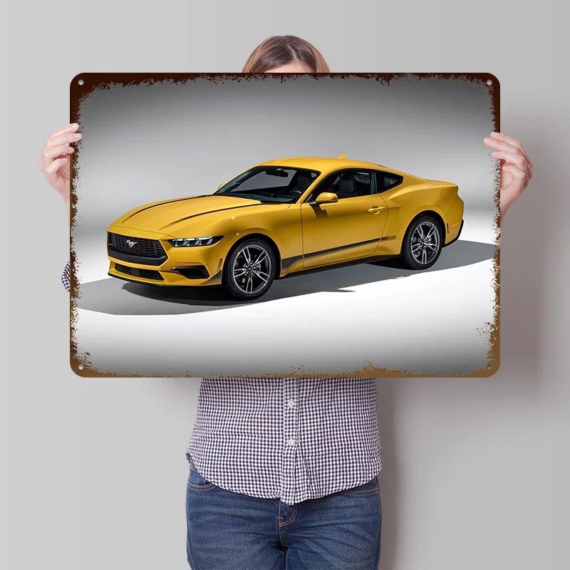 Yellow Sports Mustang Car Tin Poster Customized Wall Art Retro Vintage Metal Signs for Fans Room Home and Decoration Gaming Cozy