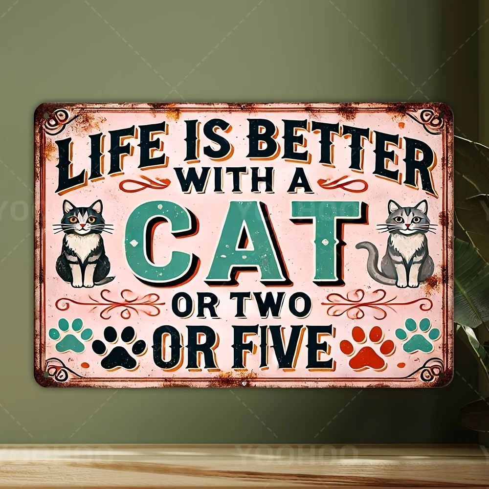 1pc Vintage Aluminum Cat Lover Sign, 