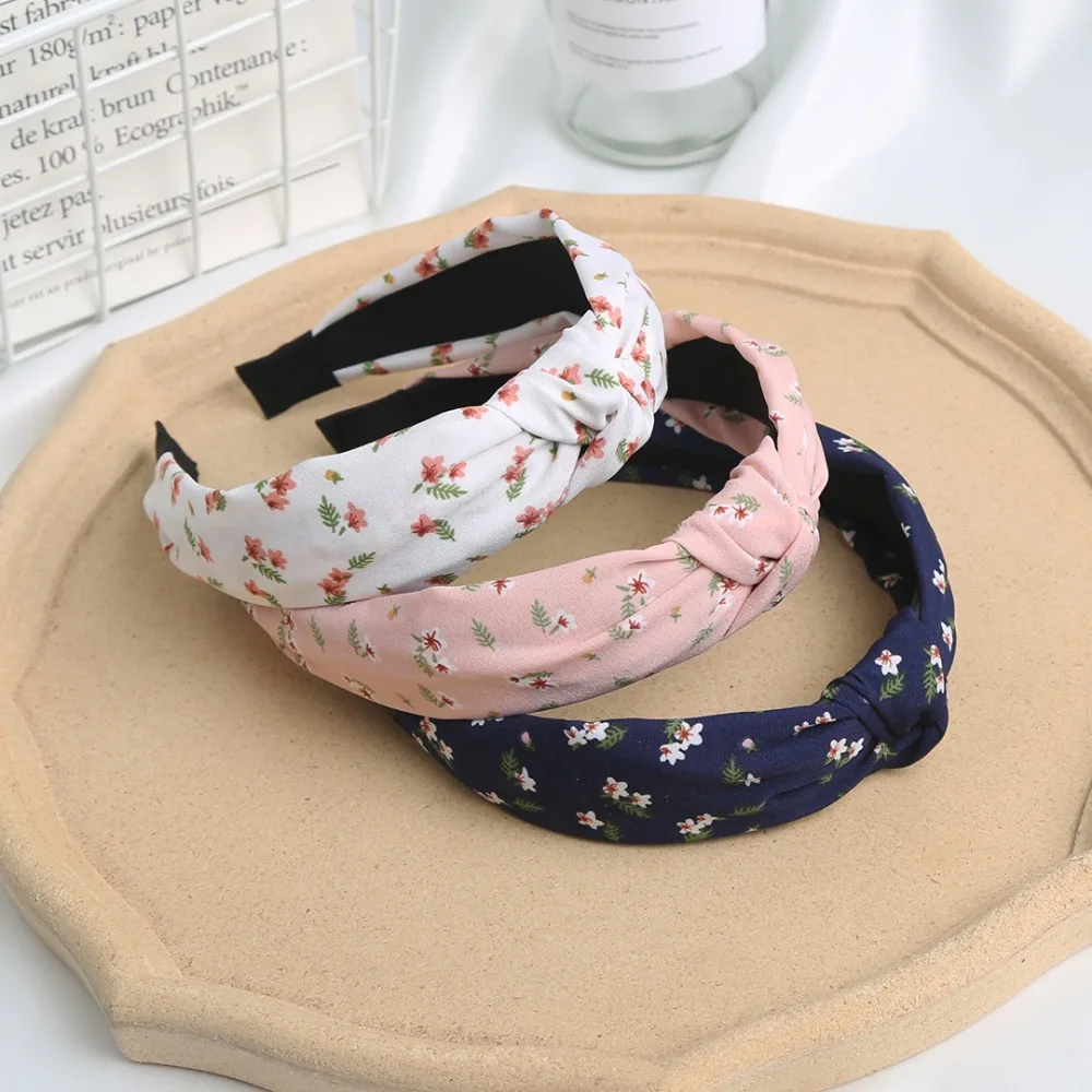 2024 New Printed Headband Wide Edge Simple Hair Band Fabric Knotted Headband Hair Accessories Woman